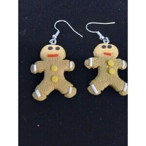 Gingerbread Man Dangle Earrings 1.3ins Long.